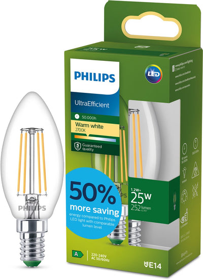 Philips LED Lampe LED ultra-efficace Philips - 25W - culot E27 - lumière blanc chaud : 2700k - verre dépoli - lampe boule P45 - longue durée de vie