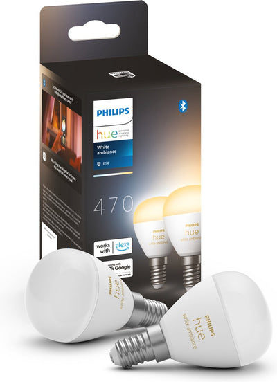 Lampe boule Philips hue - lumière blanche chaude à froide - pack de 2 - e14