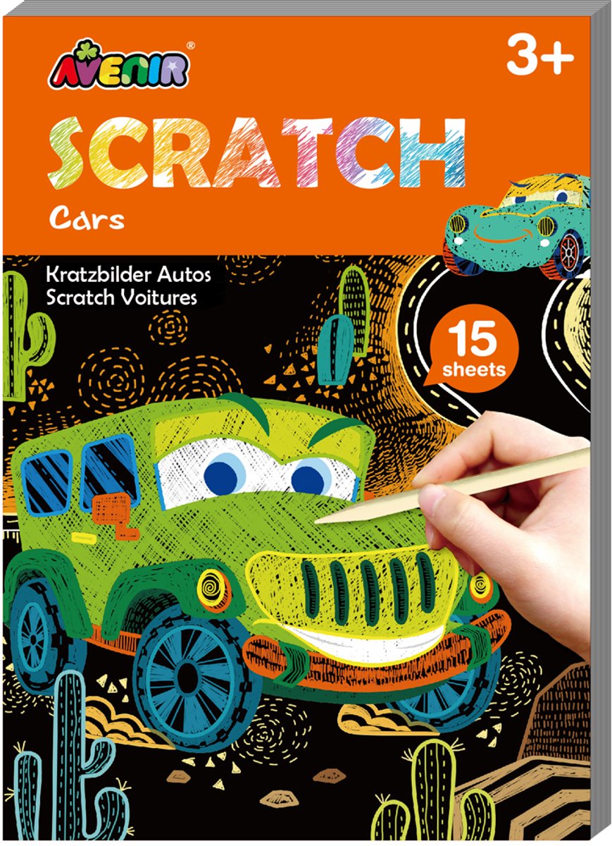 Avenir livre d'art à gratter mini a6 - voitures - 15 pages - 3 ans