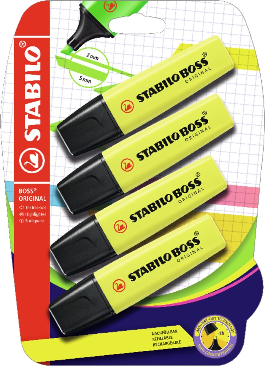 Stabilo boss surligneurs originaux jaunes - 4 pcs.