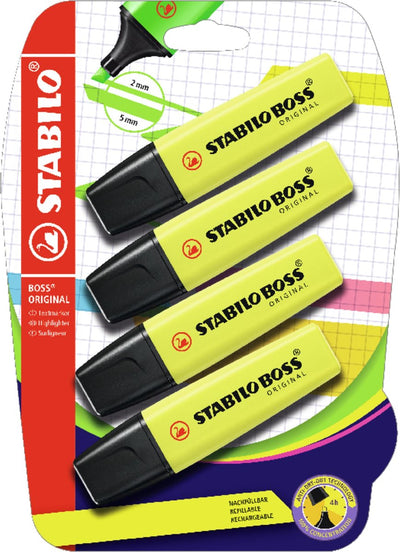 Stabilo boss surligneurs originaux jaunes - 4 pcs.