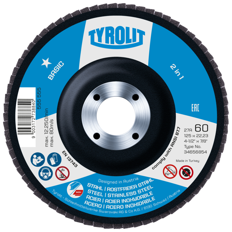 Tyrolit disque à lamelles 125mm za40 avec basic 2en1 pc acier inoxydable | 100 pièces