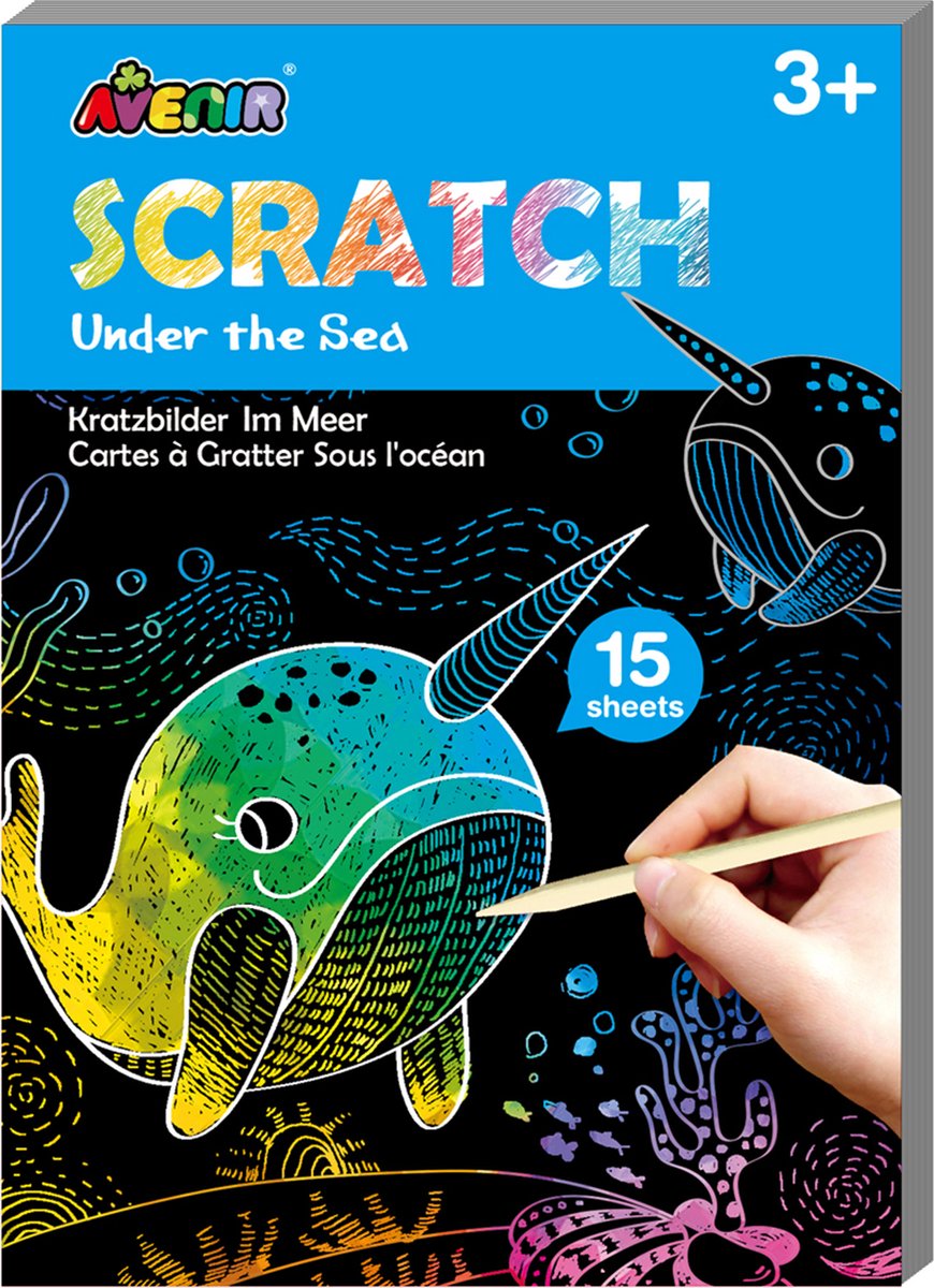 Avenir livre d'art à gratter mini a6 - au fond de la mer - 15 pages - 3 ans