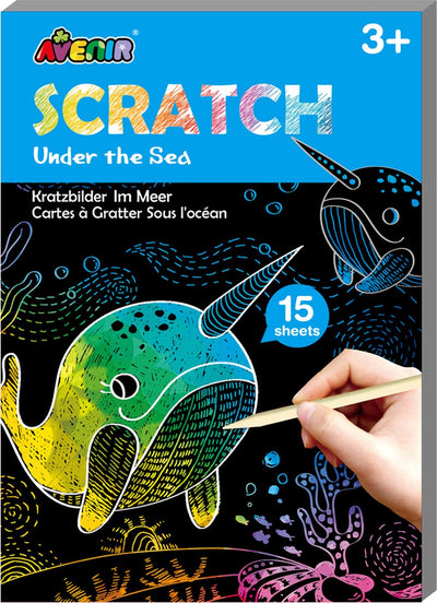 Avenir livre d'art à gratter mini a6 - au fond de la mer - 15 pages - 3 ans