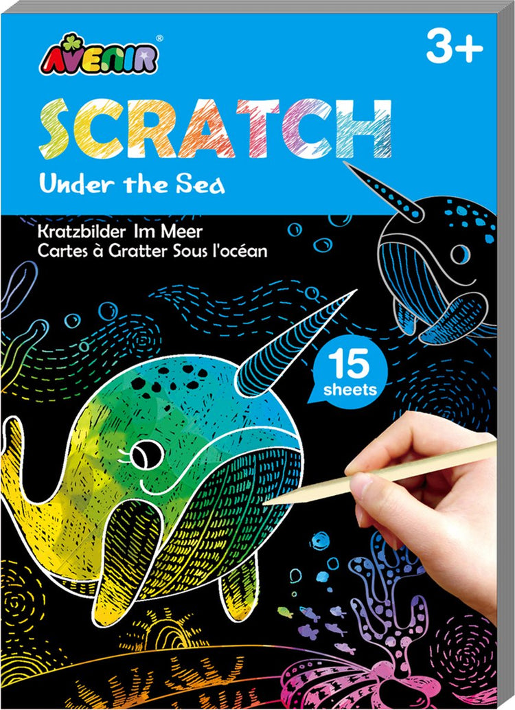 Avenir livre d'art à gratter mini a6 - au fond de la mer - 15 pages - 3 ans