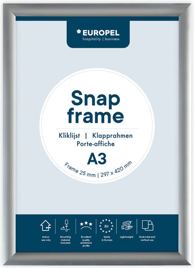 Cadre à clic Europel – cadre pour affiches – a3 – 29,7 x 42 cm – 25 mm – aluminium – argent