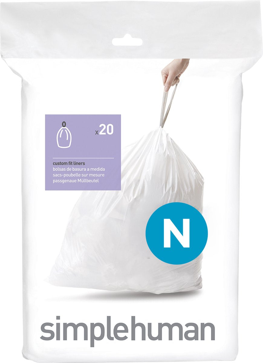 Sacs poubelle Simplehuman code n - 45 litres - 20 pièces - avec cordon de serrage - blanc