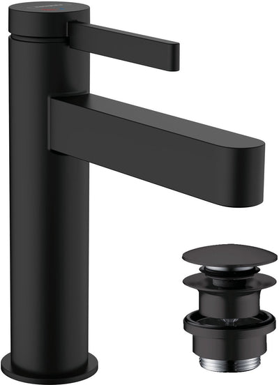 Hansgrohe finoris - mitigeur de lavabo - commande à levier unique - démarrage à froid à économie d'énergie - avec bouchon de vidange - 110 mm - noir mat