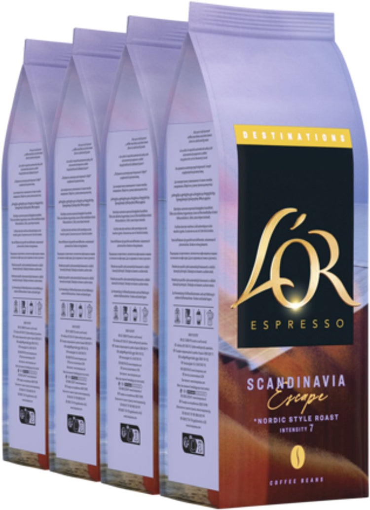 Café en grains L'or espresso destinations scandinavie - intensité 7 12 - 4 x 450 grammes