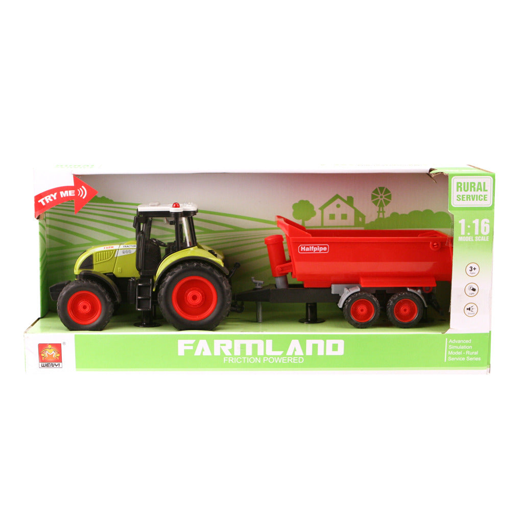 Tracteur des terres agricoles Wenyi de base + remorque avec lumière et son 1:16 rouge