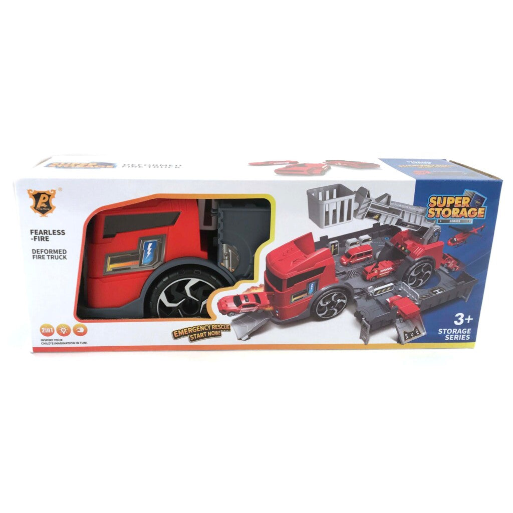 Garage de base de la brigade de pompiers dans un jeu de jeu de camions + lumière et son