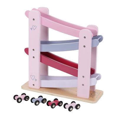 Jipy piste de voiture en bois Jipy + 4 voitures roses