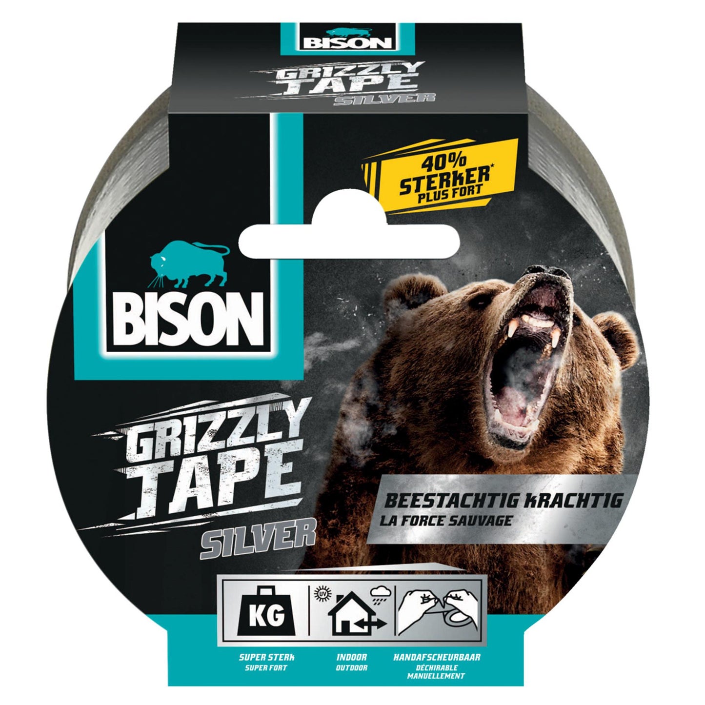 Ruban adhésif Bison grizzly argent rouleau 10mx5cm