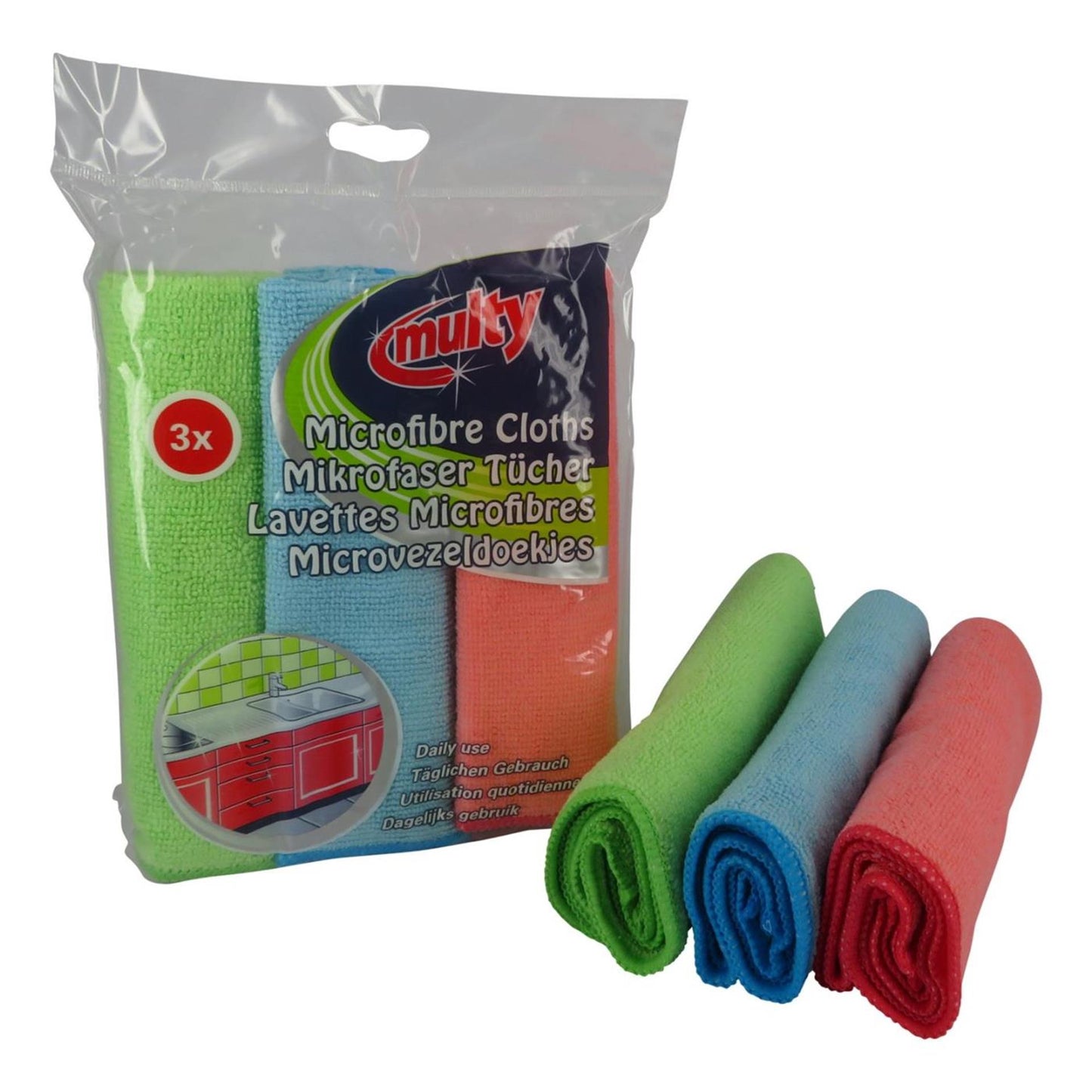 Tissus de microfibre Multy Universal 3 pièces rouge vert rouge