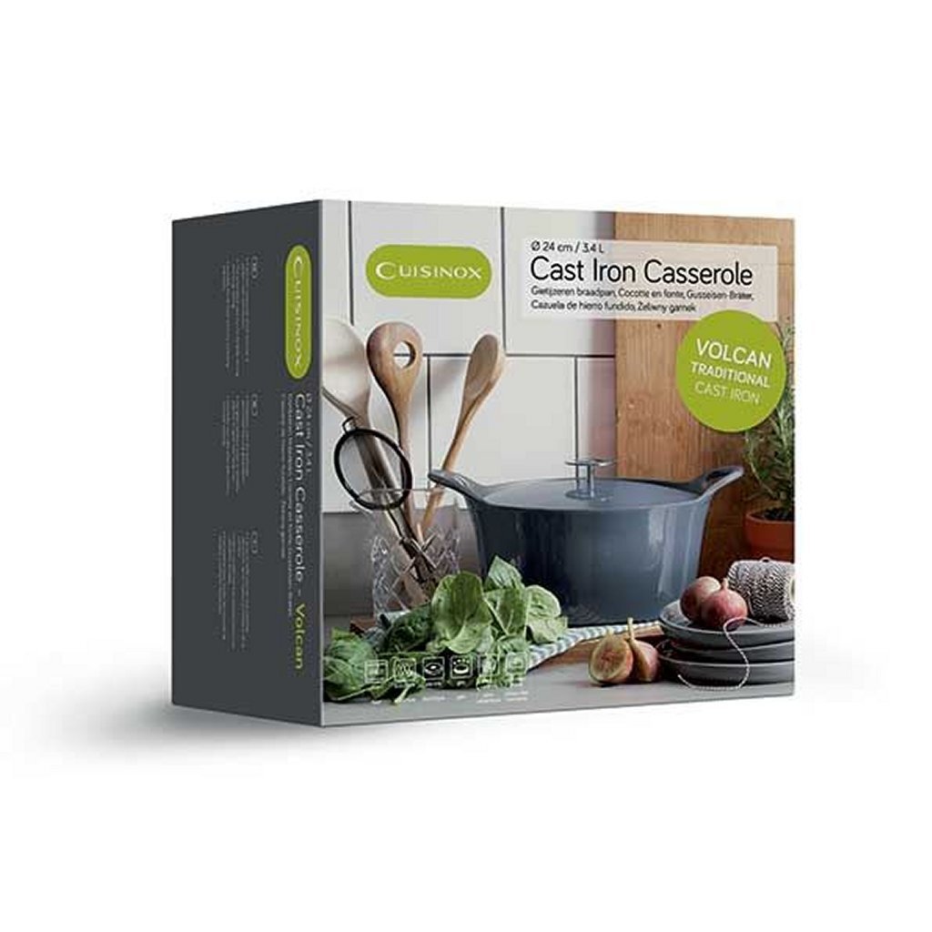 Cuisinox Volcan Cuisinox Cast Fer Frying Pan 24 cm 3,4 L de jean bleu émaillé