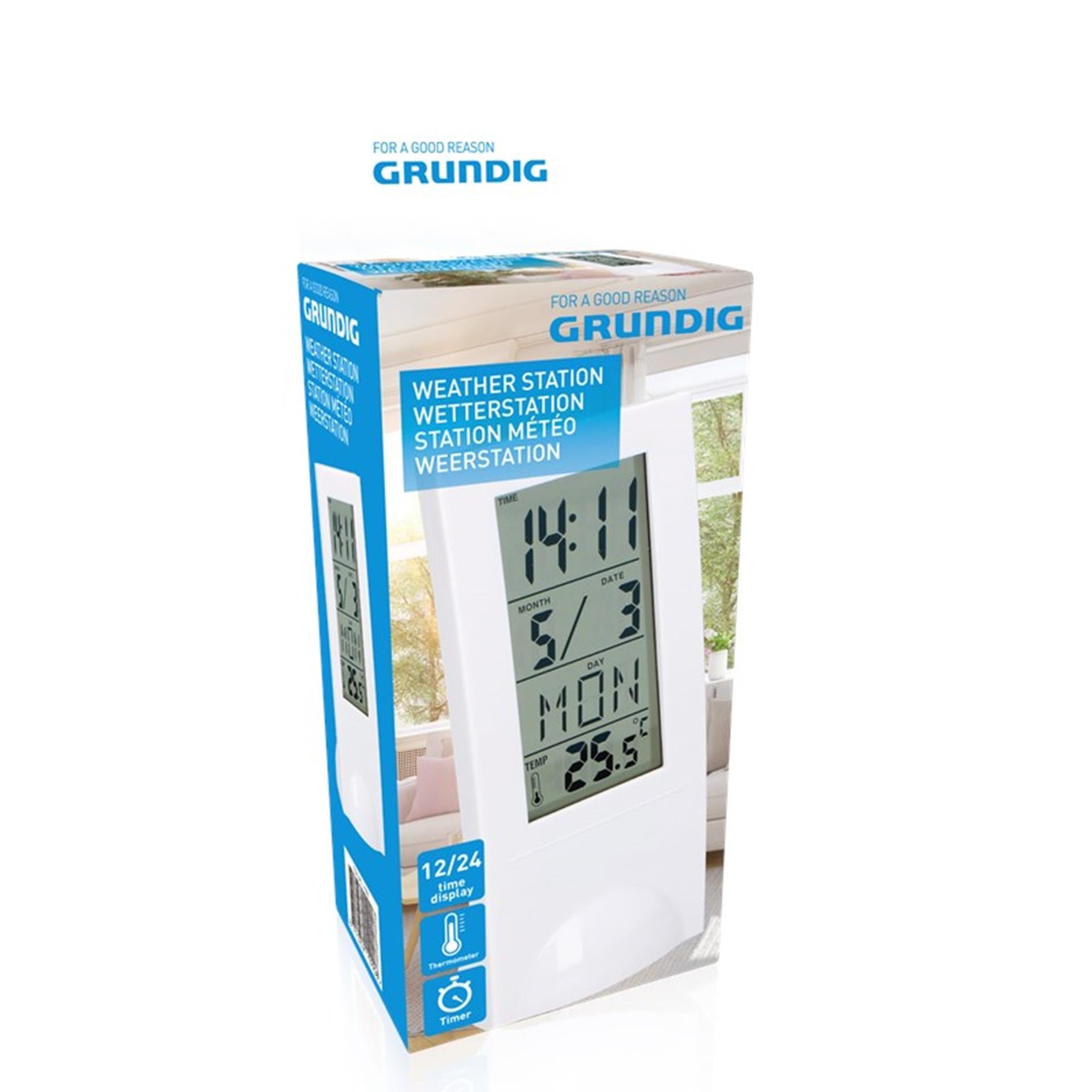 Station météo Grundig blanche sur batterie