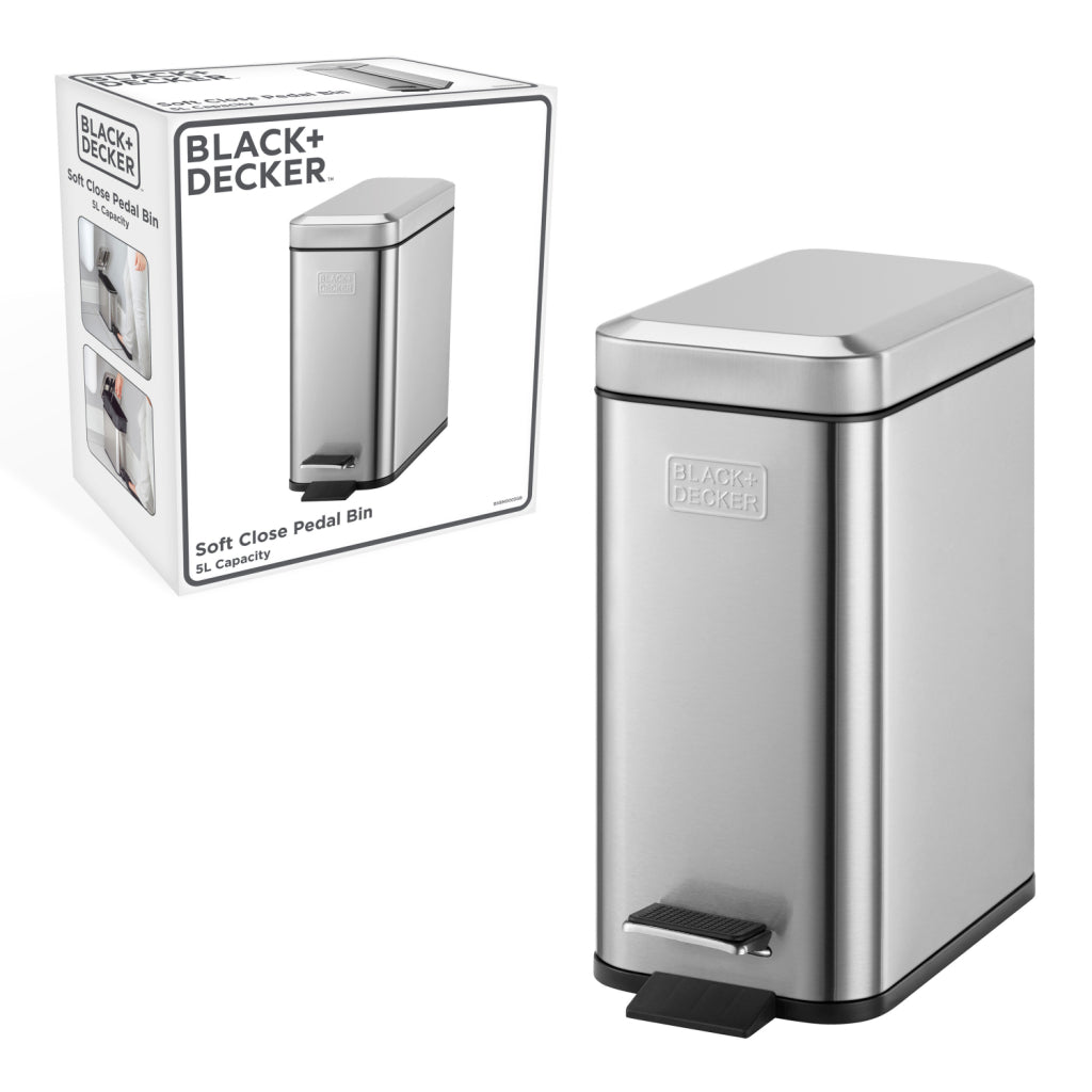 Black Decker Black Decker Pedal Bin 5L en acier inoxydable noir