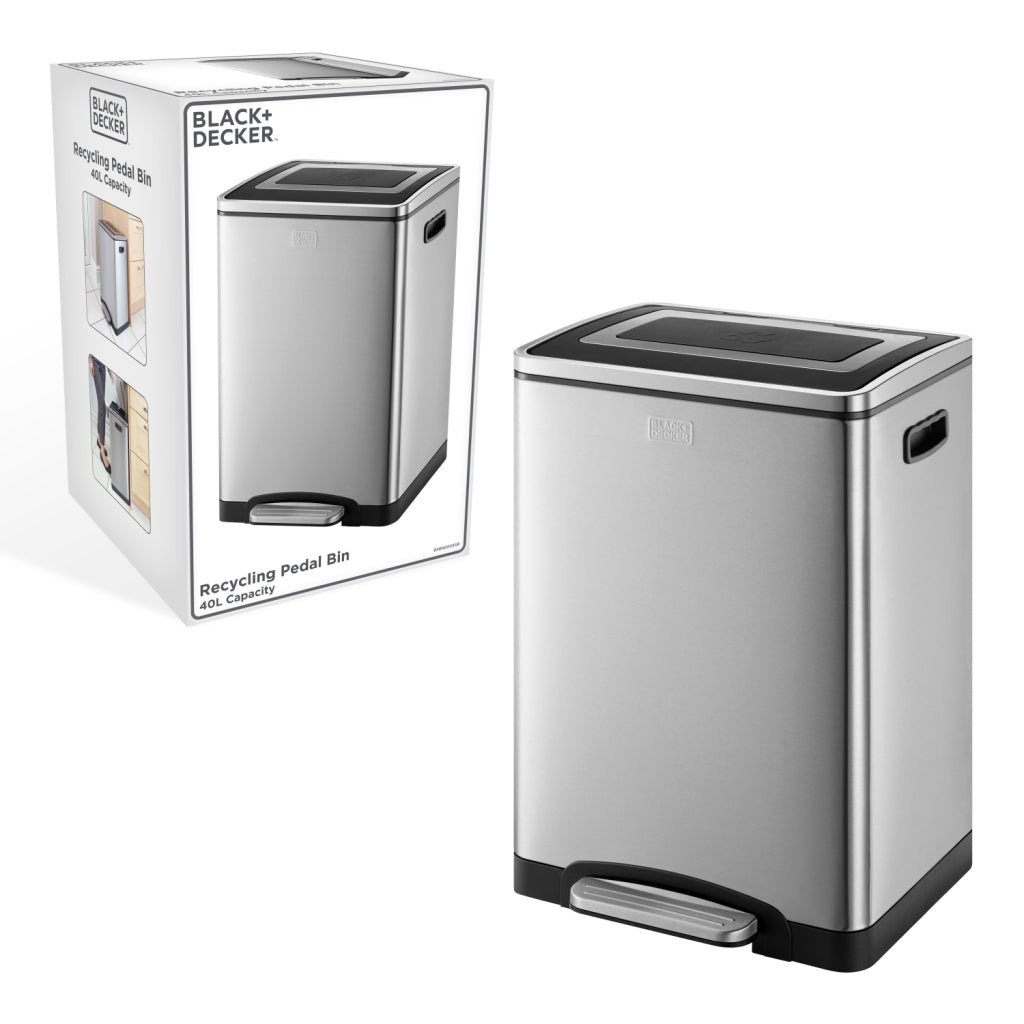 Black Decker Black Decker Pedal Bin 2x20L Silver Black