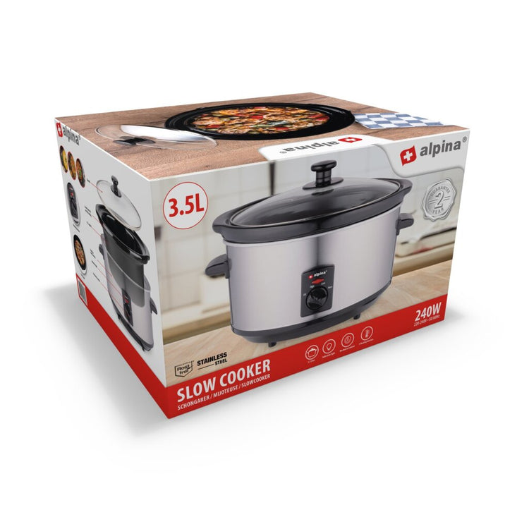 Alpina Slowcooker 3,5L 240W en acier inoxydable noir