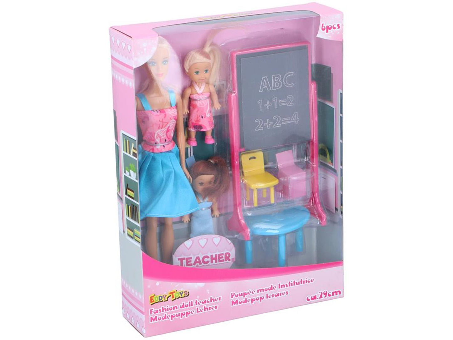 Eddy toys poupée de mode professeur 29cm ensemble de 6 pièces