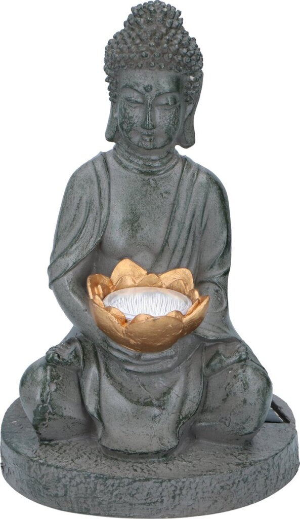 Grundig Grundig Bouddha Image avec Solarlamp LED ON-Out Button Fire Durée 6-8 heures 17x16x27cm