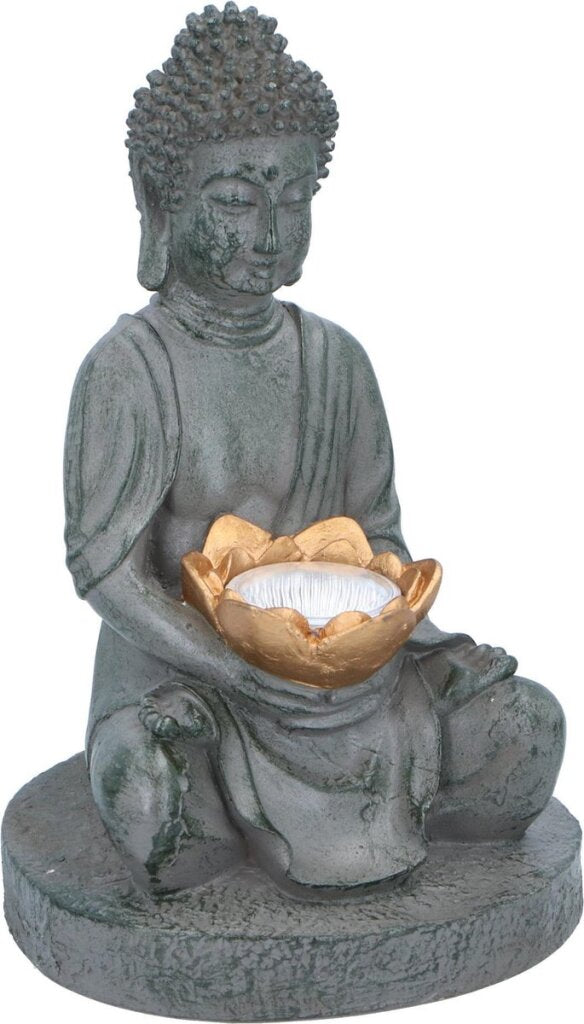Grundig Grundig Bouddha Image avec Solarlamp LED ON-Out Button Fire Durée 6-8 heures 17x16x27cm