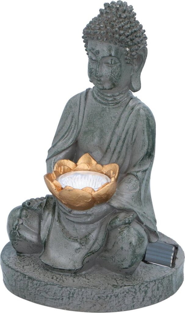 Grundig Grundig Bouddha Image avec Solarlamp LED ON-Out Button Fire Durée 6-8 heures 17x16x27cm
