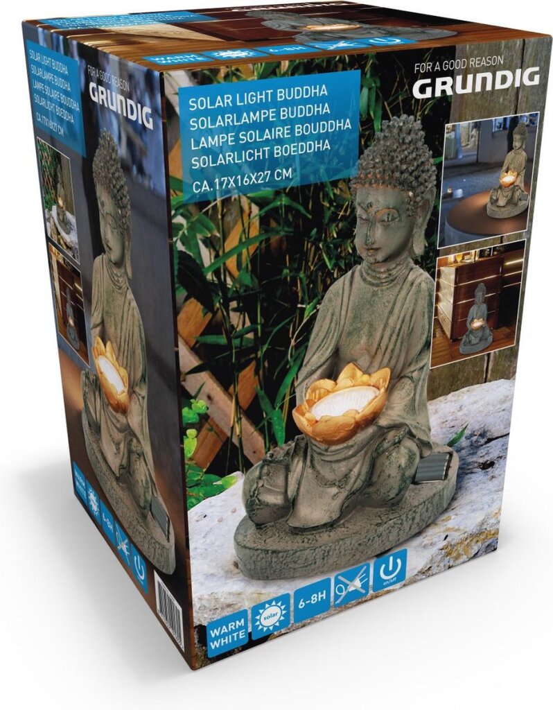 Grundig Grundig Bouddha Image avec Solarlamp LED ON-Out Button Fire Durée 6-8 heures 17x16x27cm