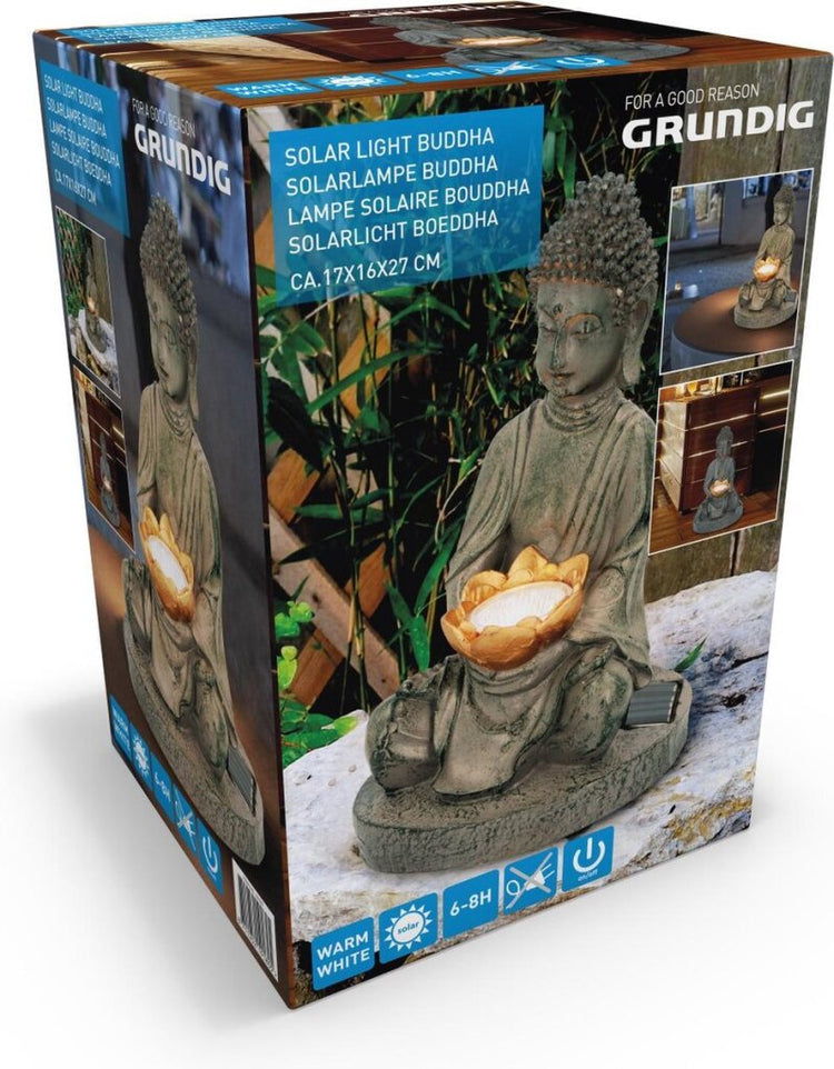 Grundig Grundig Bouddha Image avec Solarlamp LED ON-Out Button Fire Durée 6-8 heures 17x16x27cm