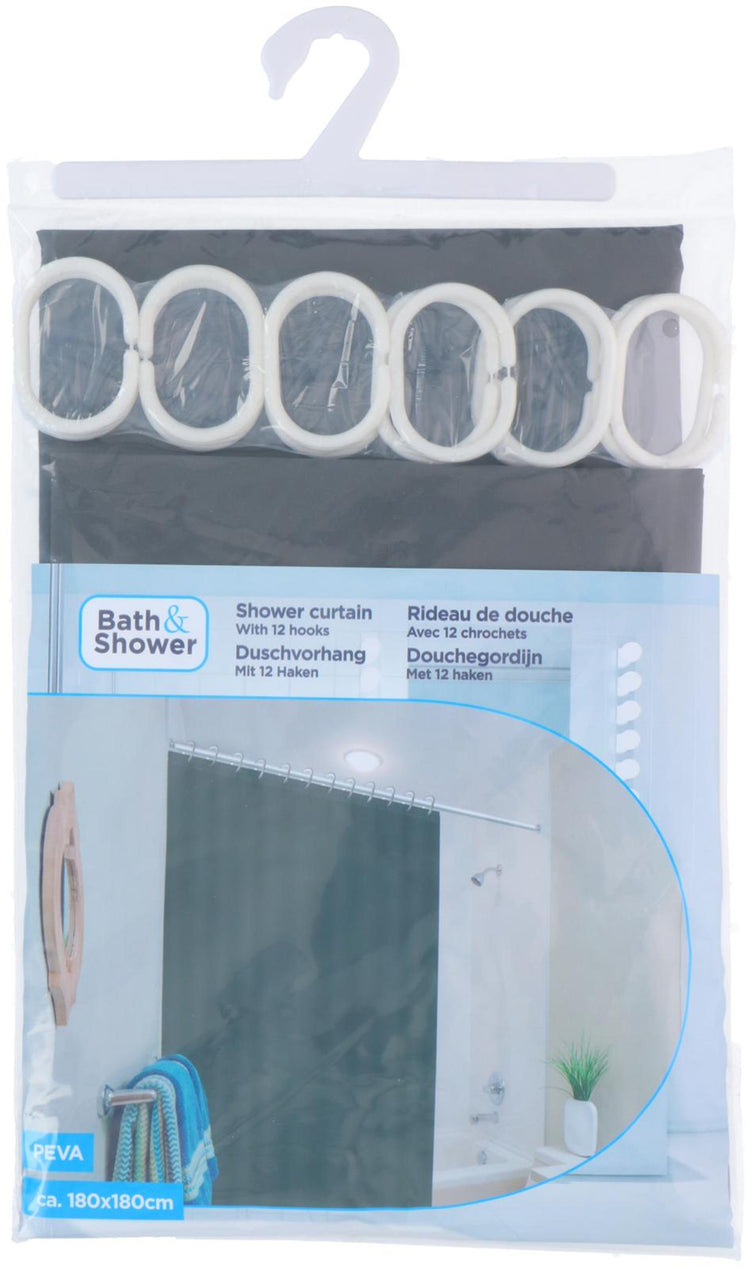 Rideau de douche Lifetime Clean avec 12 anneaux 180x180cm
