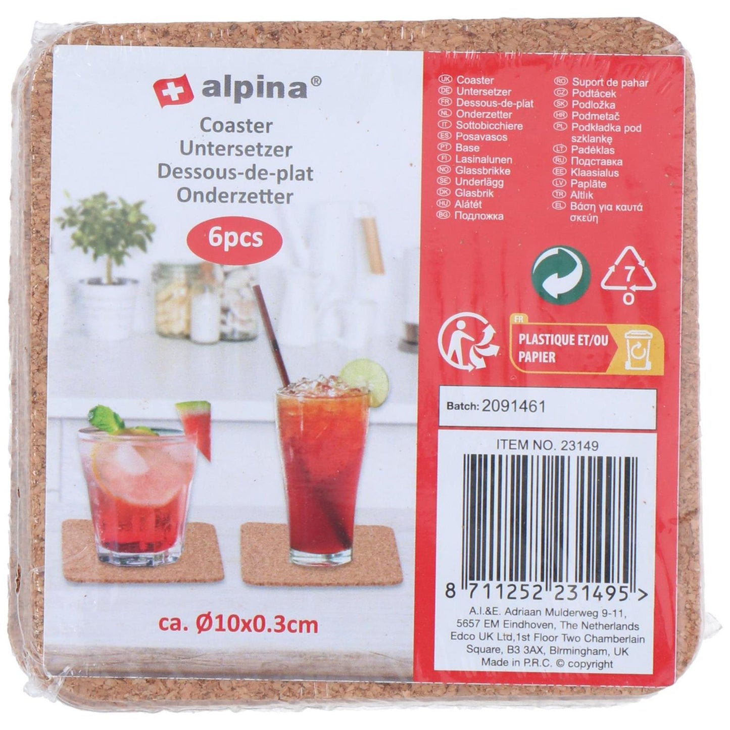 Alpina dessous de verre en liège 6 pcs. ø10cm