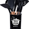 Ensemble d'ustensiles de cuisine Alpina avec support 12 pièces Silicone Gerei avec poignée en bois noir