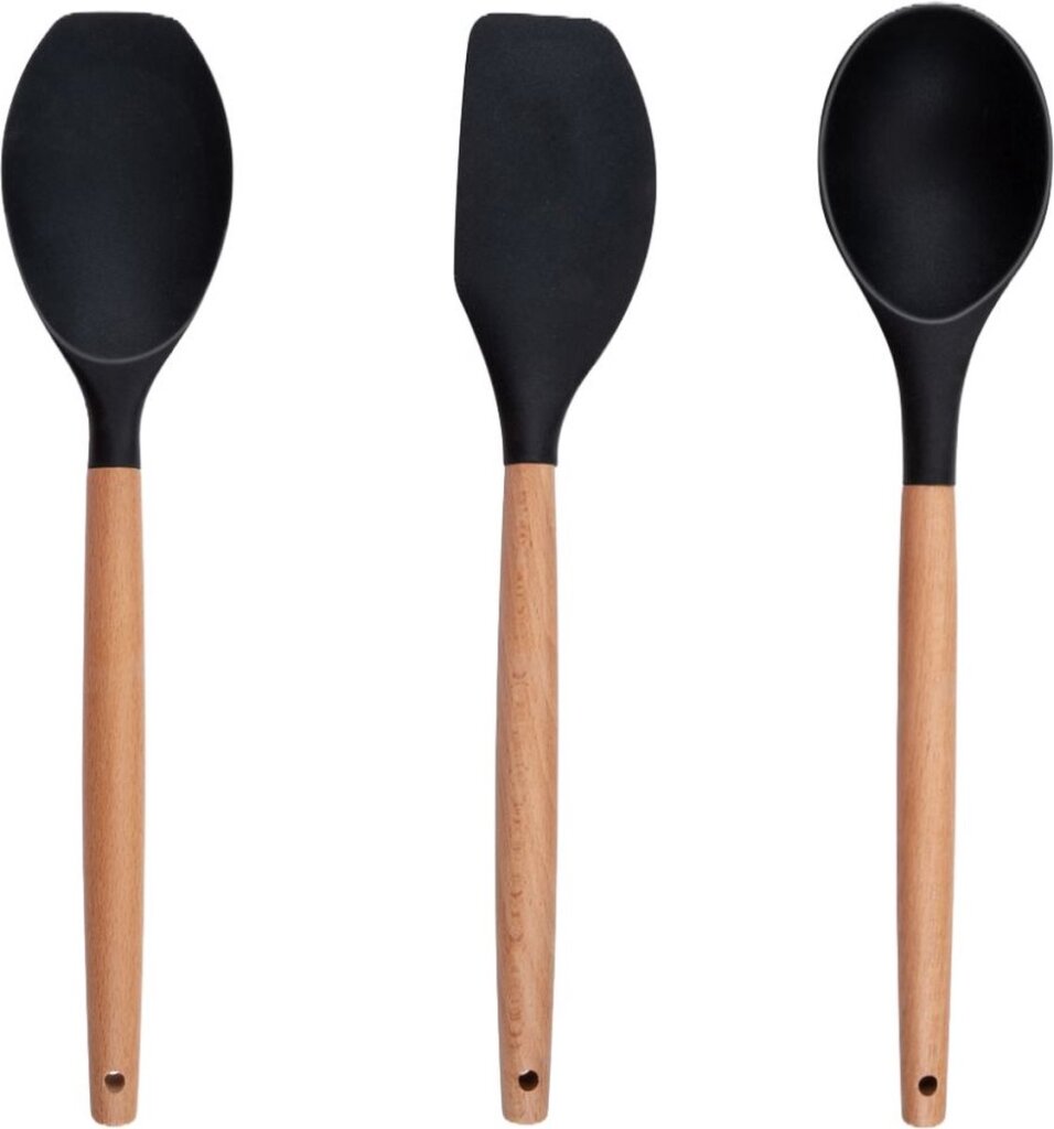 Ensemble d'ustensiles de cuisine Alpina avec support 12 pièces Silicone Gerei avec poignée en bois noir