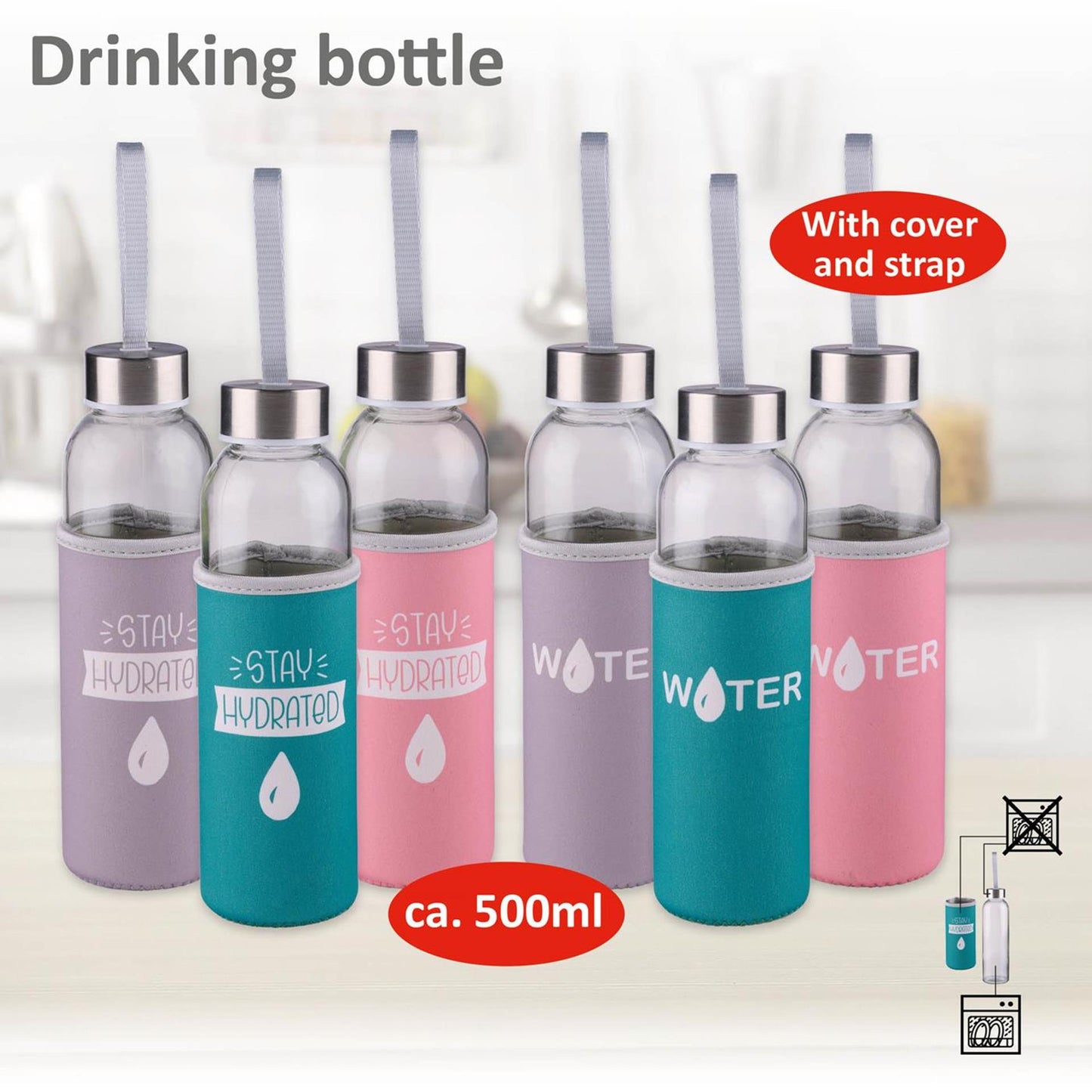 Gourde Alpina verre 500ml + couvercle uni