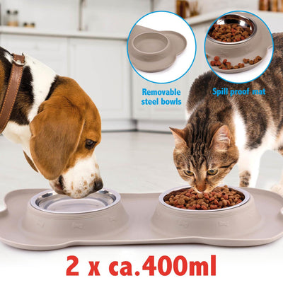 Gamelle à nourriture pour animaux avec tapis et gamelle en acier duo 45x27