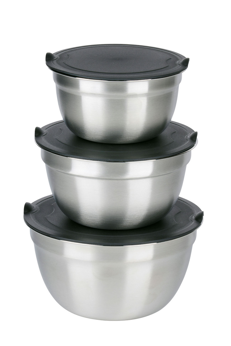 Bols en acier inoxydable Alpina 3 pièces avec couvercle - saladier pour salades - bol à mélanger avec couvercle - bols pour bol à mélanger et conservation - bol à collation