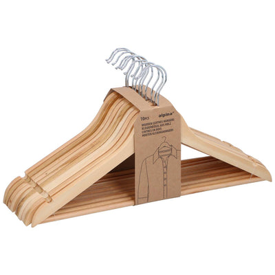 Ensemble de cintres en bois Alpina 10 pièces - cintres pour épaules larges - cintre avec crochet rotatif - cintres avec antidérapant et barre à pantalon