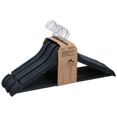 Alpina cintres en bois noir 10 pièces - cintres antidérapants - cintres en bois - cintres organisation placard