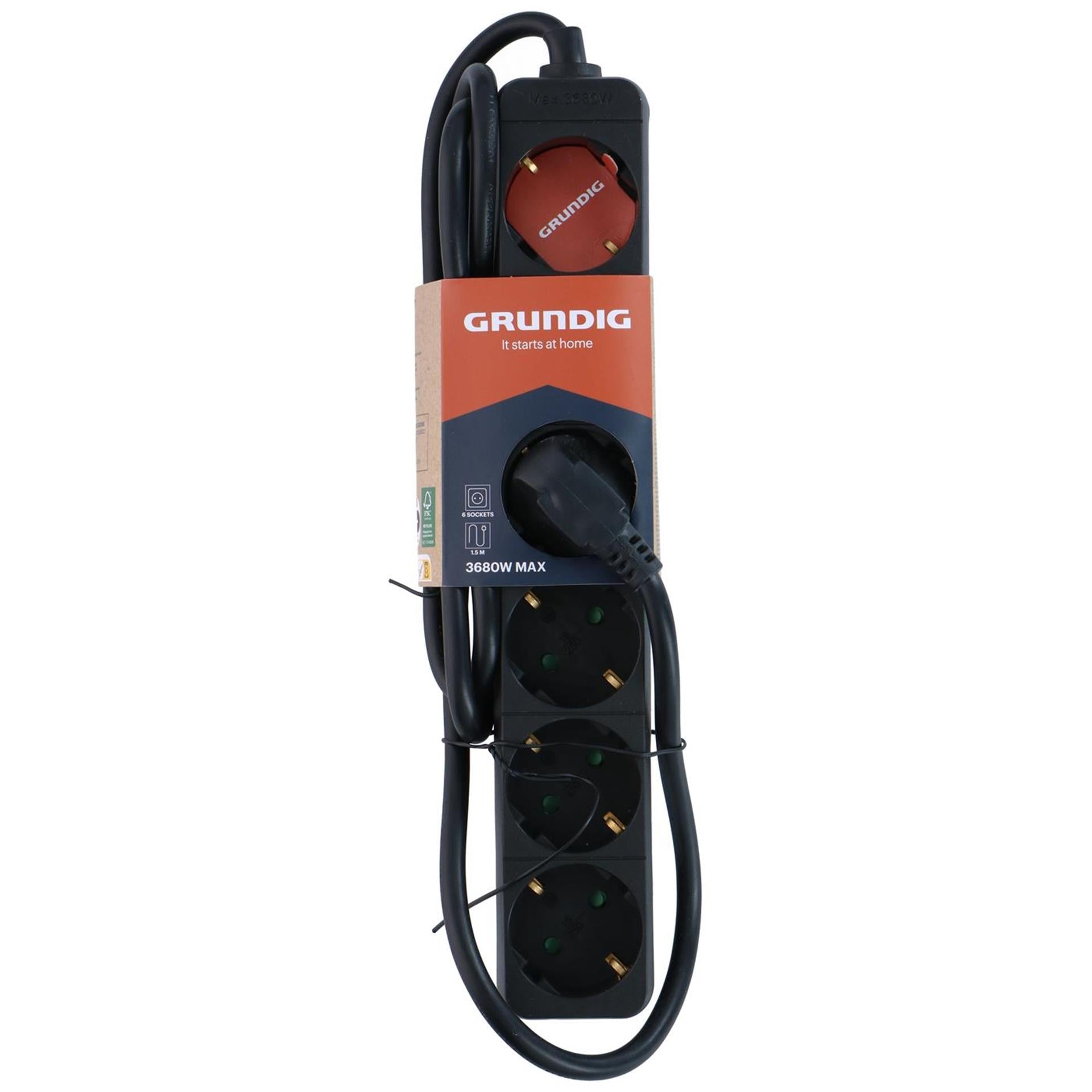 Grundig multiprise noir 6x 1,5m