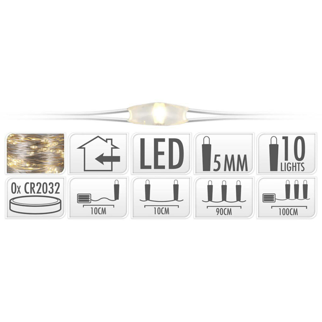 S.I.A. S.I.A. Fil de Noël de filetage en silvery sur batterie 90 cm 10 lumières LED