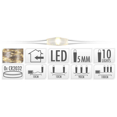 S.I.A. S.I.A. Fil de Noël de filetage en silvery sur batterie 90 cm 10 lumières LED