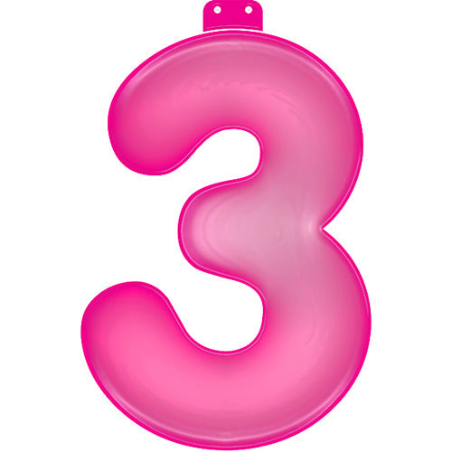 Numéro gonflable de base 3 rose 35 cm