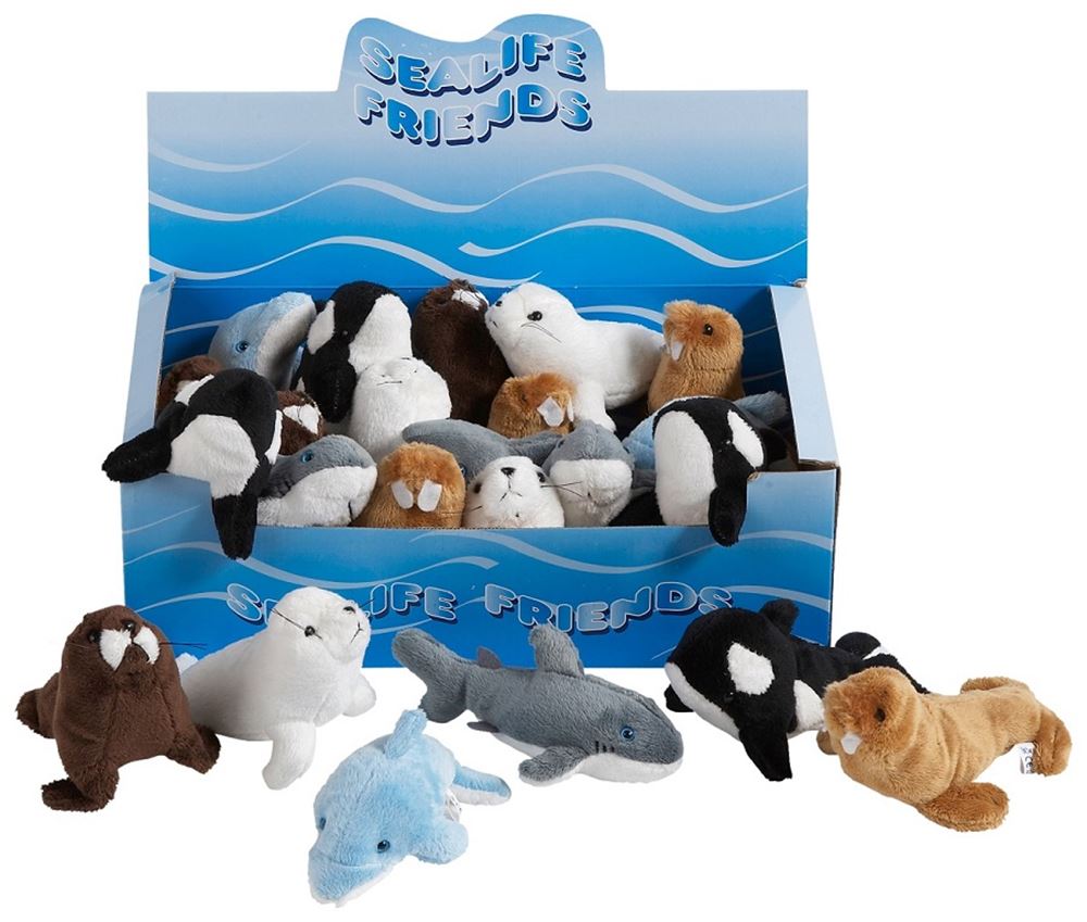 Peluches animaux marins. 6 culs. 12 cm. (en po
