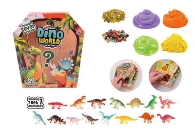Johntoy dino world - boîte mystère amusante et slime - 7 pcs.