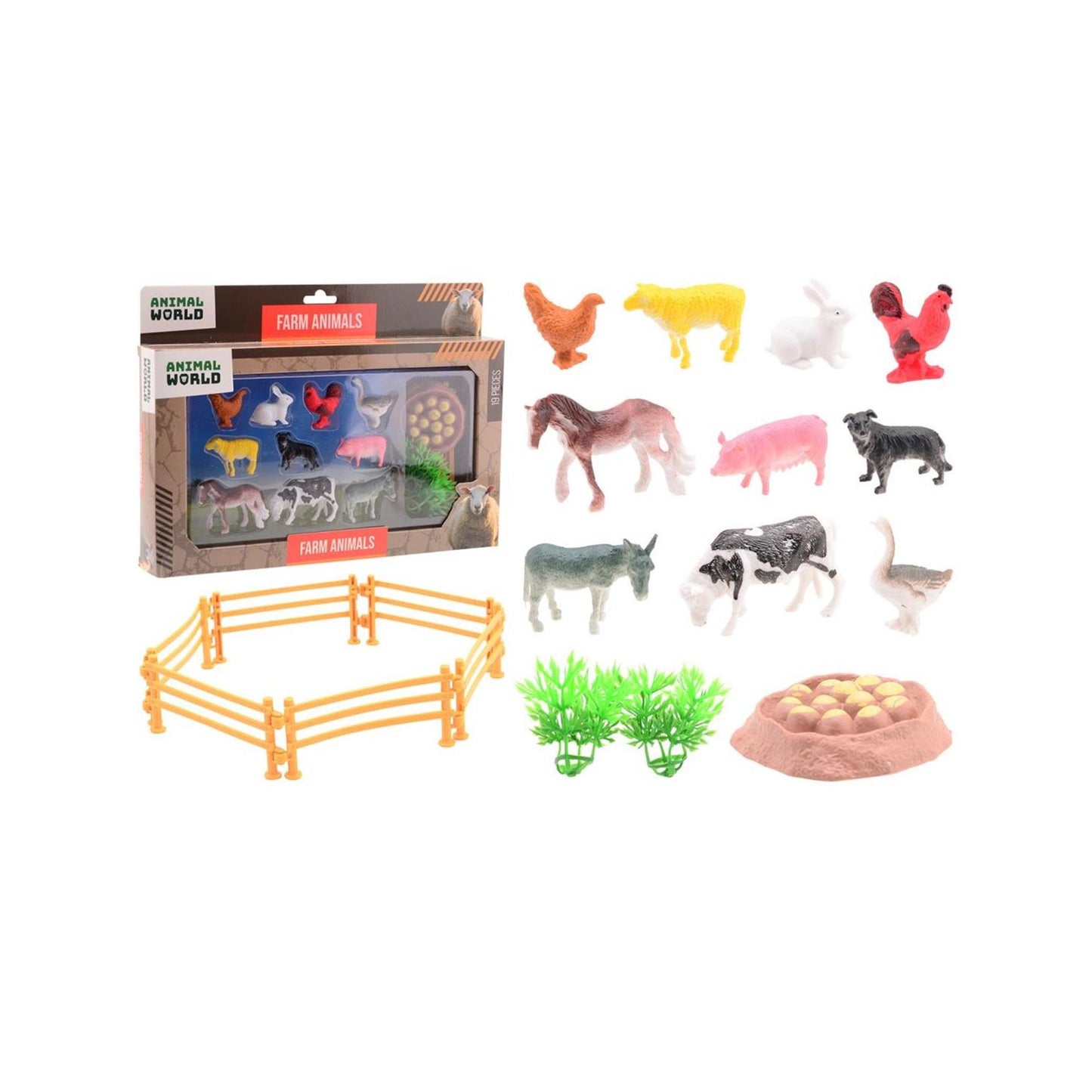 Johntoy ensemble de jeu d'animaux de la ferme 19 pièces en boîte