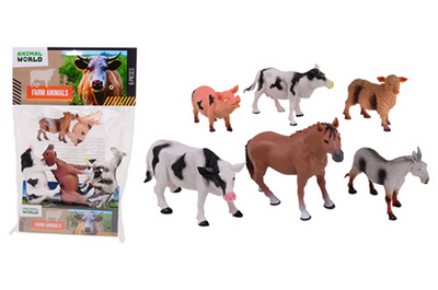 Johntoy monde animal animaux de la ferme 6 pièces en sachet