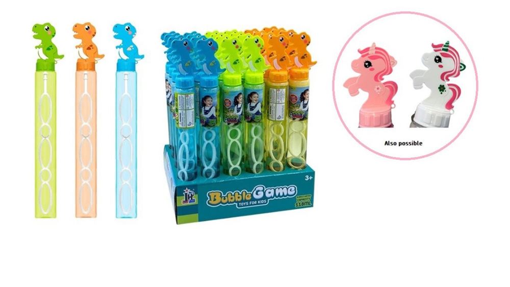 Johntoy souffleur de bulles licorne et dinosaure 118ml - 24 pcs.