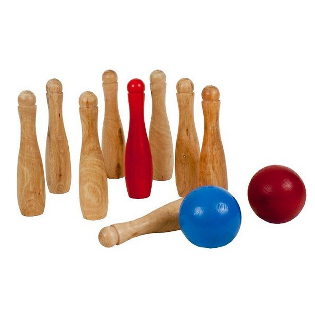 Jeu de jardin en bois extérieur ensemble de bowling avec 9 cônes et 2 balles