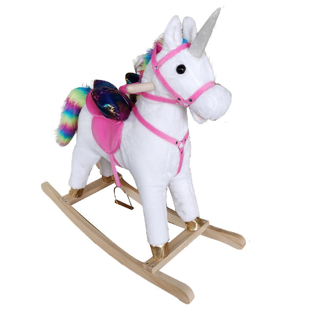 Cheval à bascule licorne en peluche de base avec son 68x29x73 cm
