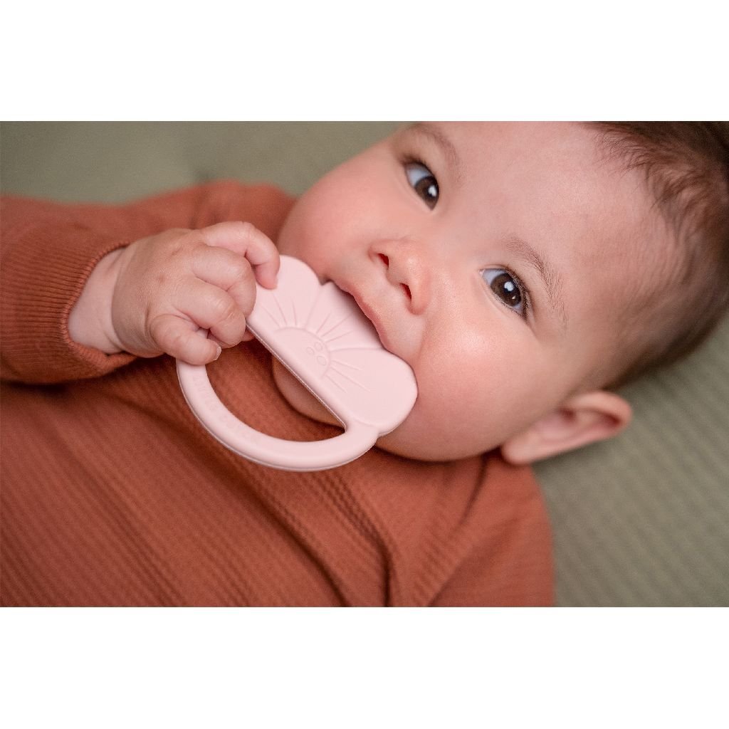Petit anneau de dentition hollandais en silicone fleur rose